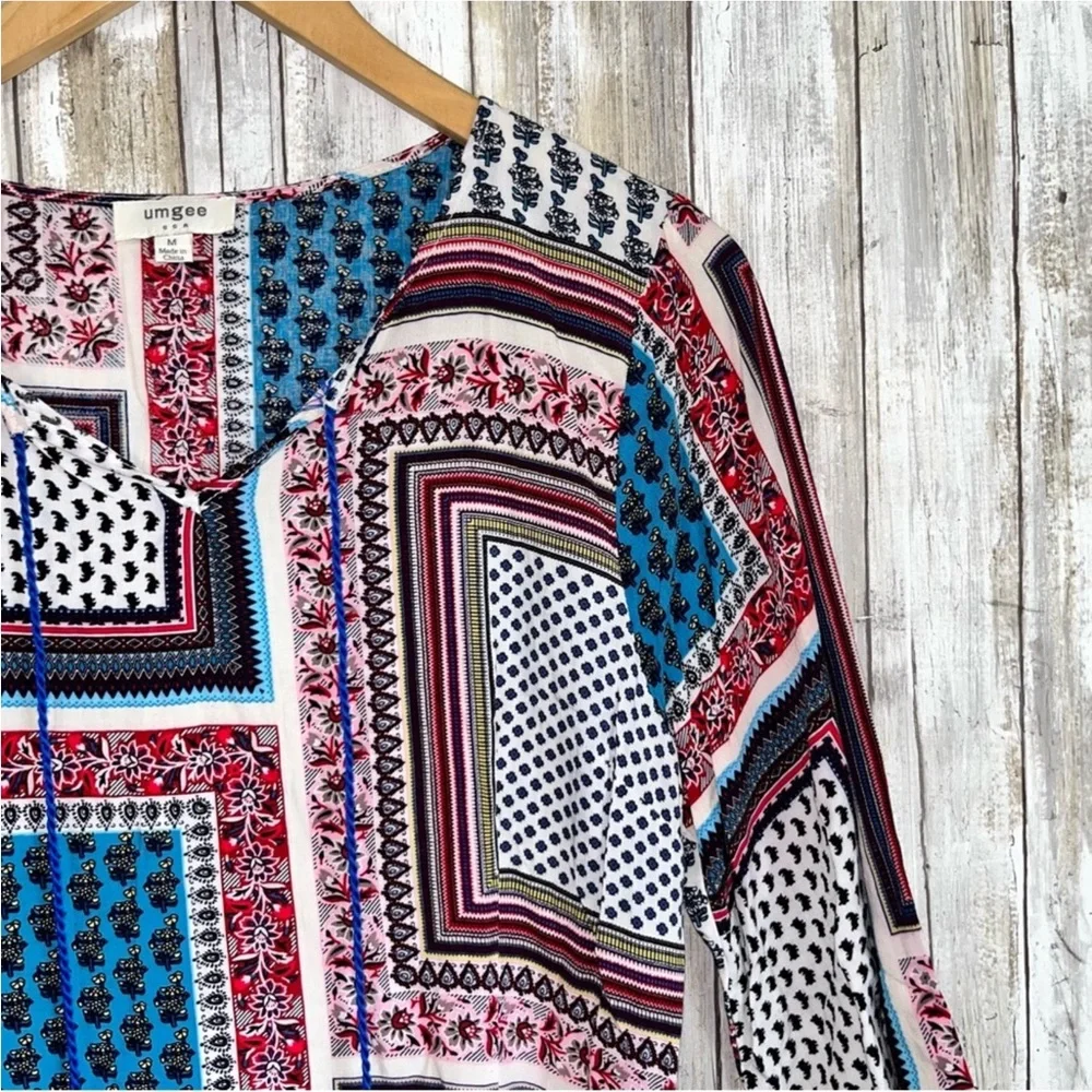 Umgee Boho Retro Print Tie Neck Tunic/Dress - Picture 5 of 6